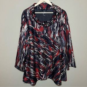 Ali Miles Red Black White Abstract Print Cowl Neck Blouse